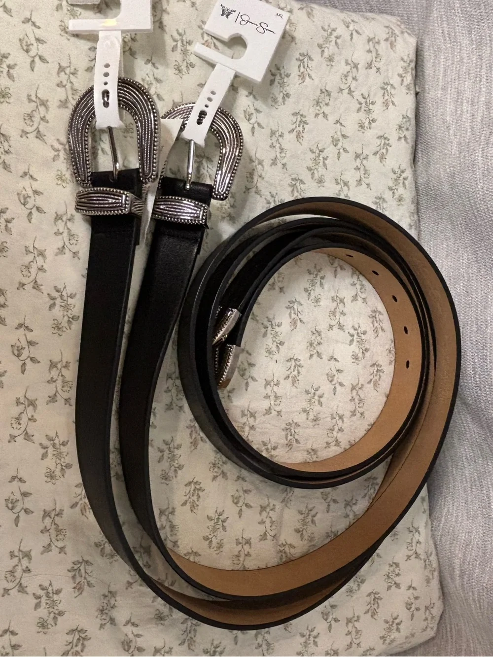 Jessica Simpson Black Double Western-Style Belt with Silver Buckles set of two